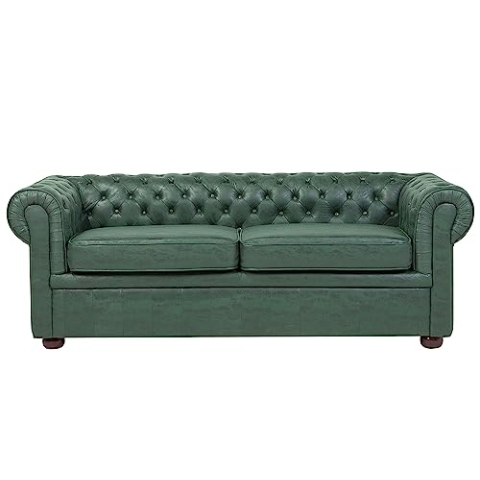Beliani Klassisches Chesterfield Sofa 3er-Sitzer in Leder-Optik grün Chesterfield