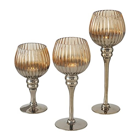 Boltze Windlicht-Set Minou 3 TLG.Glas lackiert Mehrfarbig Hellbraun Deko