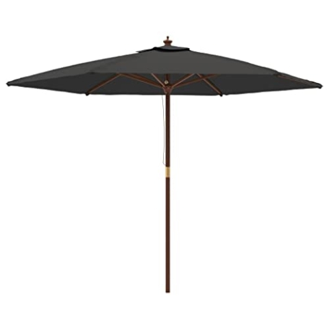 vidaXL Sonnenschirm, Gartenschirm mit Holzmast UV-Schutz, Strandschirm mit Belüftung 6 Rippen, Marktschirm Balkonschirm Terrassenschirm, Anthrazit