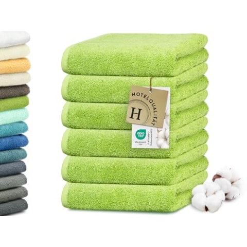 ZOLLNER 6er Set Handtücher in 50x100 cm - besonders weiche und saugstarke Gästehandtücher in grün - mit praktischem Aufhänger - waschbar bis 95°C - Baumwolle - Hotelqualität