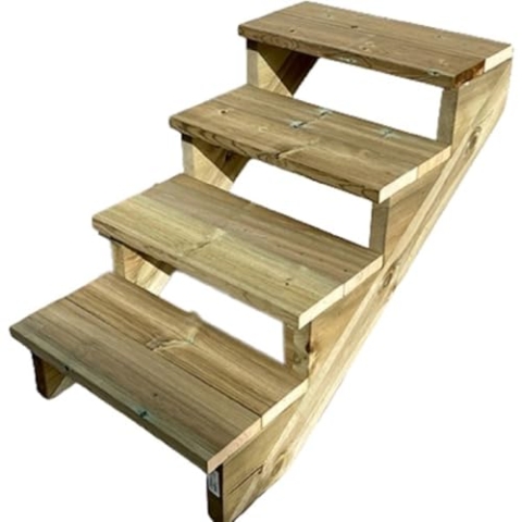 Außentreppe Holz, 2 bis 7 Stufen, fertiges Set, Gartentreppe aus Holz, für Garten, Balkon und Terrasse (4 Stufen ohne Setzstufen, 100 cm)