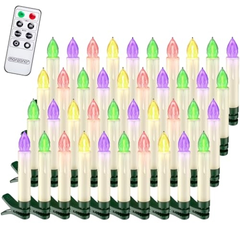 DEUBA® LED Weihnachtsbaumkerzen Kabellos 40er Set Bunt Batterie Timer Christbaumkerzen Tannenbaumkerzen Lichterkette Weihnachtsbaum Beleuchtung