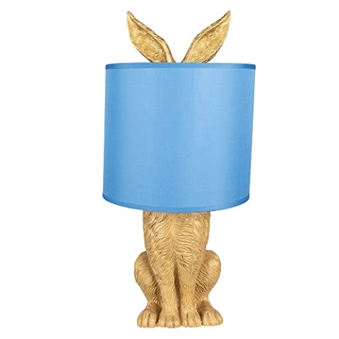 Clayre & Eef Tischlampe Kaninchen Ø 20x43 cm Goldfarbig Kunststoff Schreibtischlampe