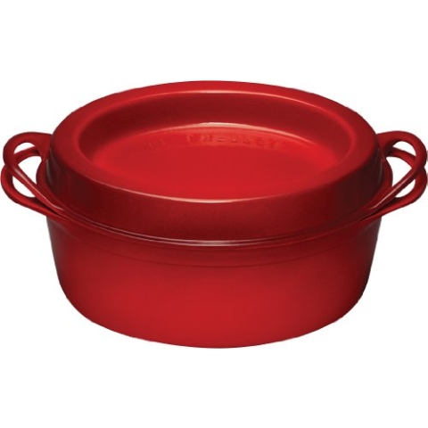 Le Creuset Gusseisen-Bräter Doufeu, Oval, Ø 32 cm, Für alle Herdarten und Induktion geeignet, Kirschrot, 25084320602460