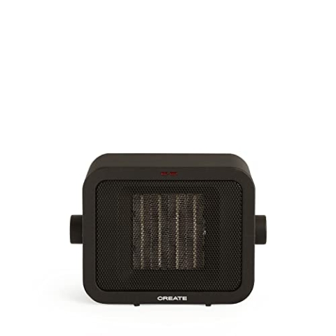 CREATE/WARM BOX/Keramik-Heizkörper Schwarz/Tragbare Heizung, Thermostat, 2 Leistungen, PTC-Heizung, Überhitzungsschutz, 1500W
