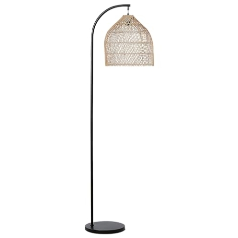 Stehlampe Metall Rattan Schirm natürlich beige rund 165 cm gebogen Boho Bernica
