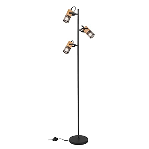 Trio Leuchten Stehleuchte Tosh 404300332, Metall Schwarz matt, Holz, exkl. 3x E14, Holzfarbig