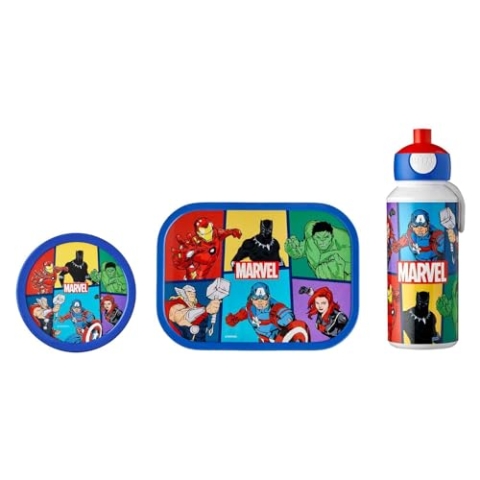 Mepal - Lunch-Set Campus - Lunchset für Kinder mit Pop-Up Trinkflasche, Lunch Box & Fruchtbox - Pausen-Set für die Schule oder Unterwegs - Spülmaschinenfest & BPA-frei - Avengers