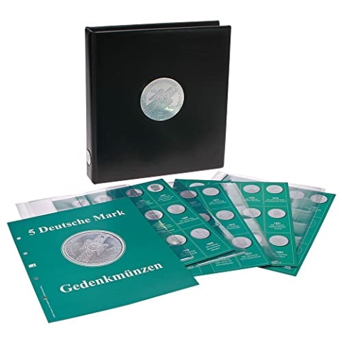 SAFE 7347 PREMIUM MÜNZALBUM DEUTSCHE 5 DM GEDENKMÜNZEN/SONDERMÜNZEN vom Germanischem Museum 1952 bis Friedrich der Große 1986 - komplette Ausgabe mit Münzblättern - farbigen Vordruckseiten