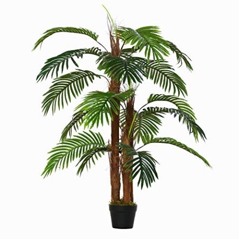 Outsunny künstliche Pflanzen 120 cm künstlicher Palmen Palme Kunstpflanze Kunstbaum Kunstpflanzen im Topf Zimmerpflanze Dekopflanze Büropflanze Kunststofftopf für drinnen und draußen