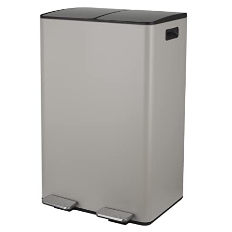 Spirella Mülleimer Mülltrennsystem 60 L (2x30 Liter) mit Inneneimer große Abfallbehälter Abfalleimer Treteimer Edelstahl Absenkautomatik - Taupe
