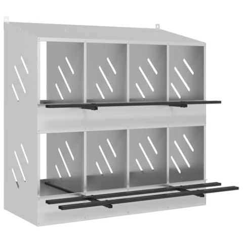 vidaXL Hühner-Nistkasten mit 8 Fächern Verzinktes Silber Metall, Hühnernest Legenest für Hühner, Hühner Legebox, verzinkter Nistkasten