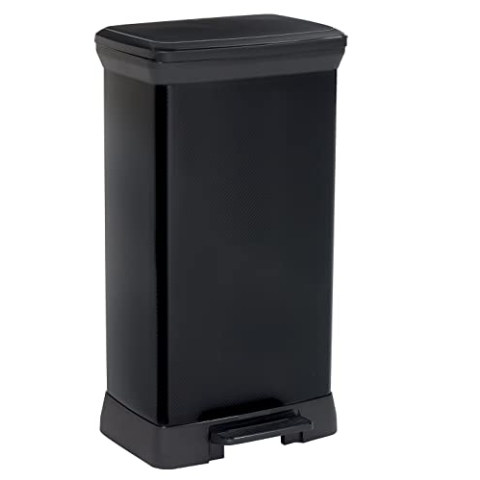 CURVER Decobin Abfalleimer, 50 l, Rect Carbon, Schwarz, 80% recyceltes Material, 39 x 29 x 72 cm