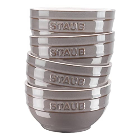 STAUB Ceramique Schüsselset, 400 ml, Müslischüsseln, Servierschüsseln, Dessertschalen, Antik-Grau, Keramik, 12 cm, 4-tlg