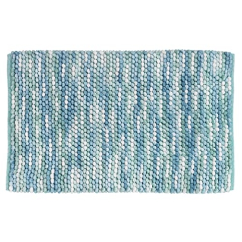 WENKO Badteppich Urdu Aqua, Badmatte im modernen Melange-Effekt, Badvorleger in schwerer Qualität, absolut fusselfrei, hohe Feuchtigkeitsaufnahme, schnelltrocknend, waschbar, rutschhemmend, 60 x 90 cm