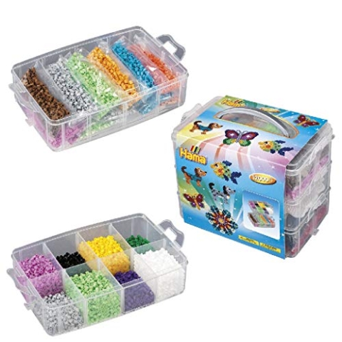 Hama Perlen 6751 Set große Box mit ca. 12.000 bunten Midi Bügelperlen mit Durchmesser 5 mm, ca. 24 x 18 x 15 cm, 3 Stiftplatten, inkl. Bügelpapier, kreativer Bastelspaß für Groß und Klein