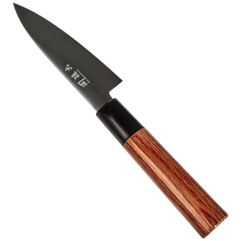 KAI Seki Magoroku Redwood Officemesser 10 cm Klingenlänge - Carbon 1K6 Edelstahl mit 57 (±1) HRC - hochglanzpolierter Klinge - Pakkaholz Red Wood - Handgefertigt in Japan