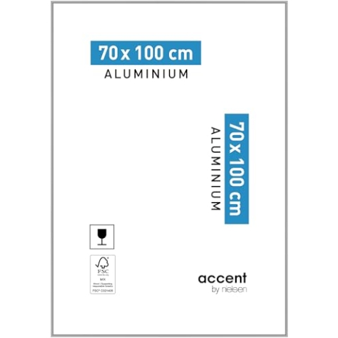 accent by nielsen Bilderrahmen, 70 x 100 cm, Aluminium, Silber matt, Posterrahmen zum Aufhängen im Hoch- & Querformat, Echtglas, Accent