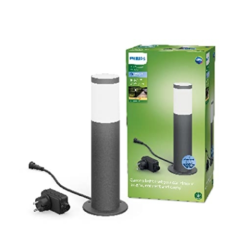 PHILIPS Utrecht Outdoor Sockelleuchte 1-er Starter Set (6 W), wetterfeste Niedervolt Außenleuchte mit warmweißem Licht, energiesparende LED Beleuchtung, anthrazit, 2.700 Kelvin