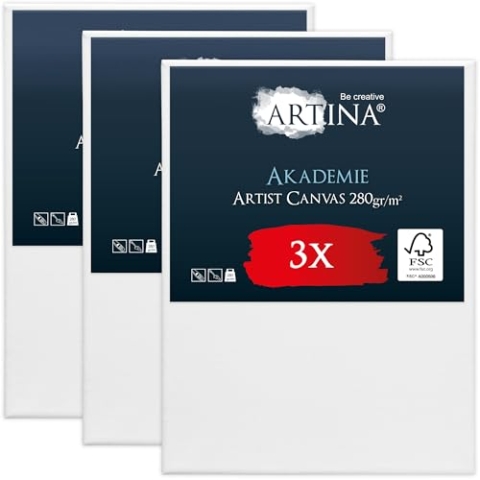 Keilrahmen Leinwand zum Bemalen 70x100 cm – Artina FSC® 3er Set Leinwand Keilrahmen Leinwände für Acrylfarben Canvas 100% Baumwolle – bespannte Keilrahmen Leinwände zum malen Acryl Leinwand Rahmen