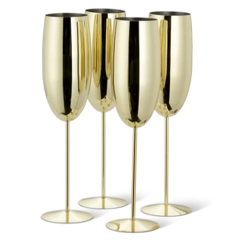 Oak & Steel - 4 Edelstahl Sektgläser, Champagner & Prosecco Gläser (285ml) - Gold - Robust & Unzerbrechlich - Geschenkset für Geburtstage, Hochzeiten & Weihnachten