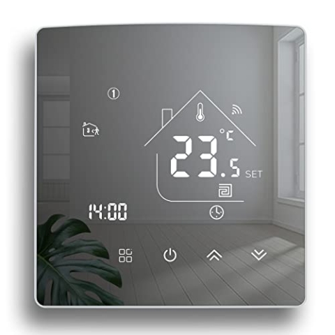 Beok Spiegel Smart Thermostate Heizungsthermostat Raumthermostat Fussbodenheizung WiFi Intelligente Wandthermostat für Elektrische Fußbodenheizung Kompatibel Alexa,Google Assistant 16A TGR85WIFI-EP