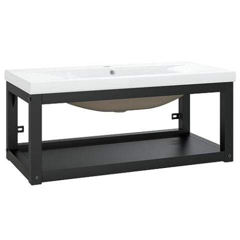 vidaXL Badezimmer-Waschtischgestell mit Waschbecken Schwarz Eisen, Waschtisch Gestell, Waschtisch Untergestell, Waschbecken Rahmengestell
