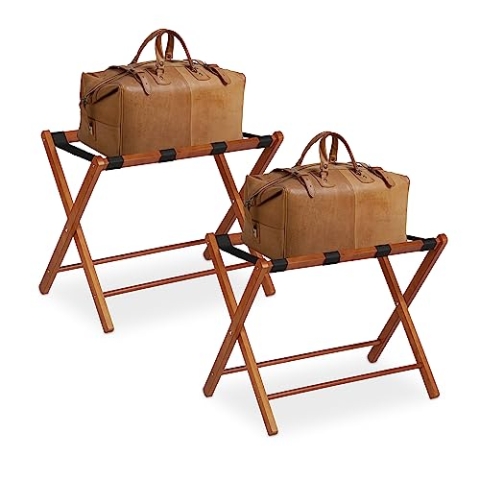 Relaxdays Kofferständer Holz, 2er Set, klappbare Gepäckablage, HxBxT: 54 x 66 x 48 cm, Kofferaufbewahrung Hotel, Natur, 80%, 20% Kunststoff