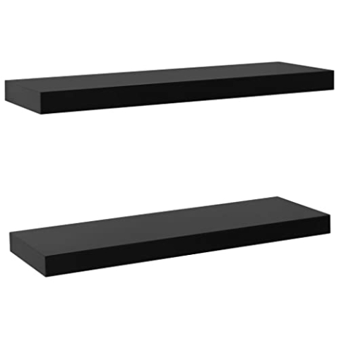 vidaXL 2X Schweberegal Freischwebend Wandboard Wandregal Hängeregal Bücherregal Regalbrett CD DVD Regal Deko Schwarz 60x20x3,8cm MDF