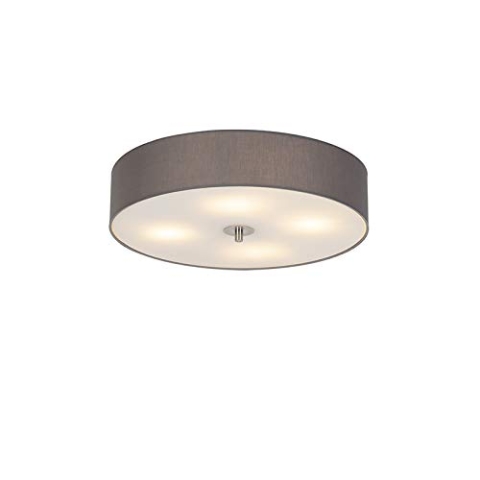 Qazqa - Modern Country Deckenleuchte I Deckenlampe I Lampe I Leuchte grau 50 cm - Drum mit SchirmI 4-flammig I Wohnzimmer I Schlafzimmer - Textil Rund - LED geeignet E27