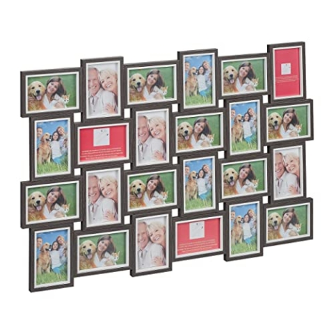 Relaxdays Bilderrahmen Collage, 24 Bilder, 10x15, Hoch- & Querformat, Fotorahmen Wand, 61,5 x 91 cm, Fotocollage, grau