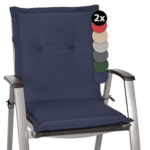 Beautissu 2 er Set Niedriglehner Auflage Gartenstuhl 100x50x6 cm Loft NL - Sitzkissen Niederlehner Rückenkissen niedrig Stuhlkissen Schaumkern Füllung Kissen Dunkelblau