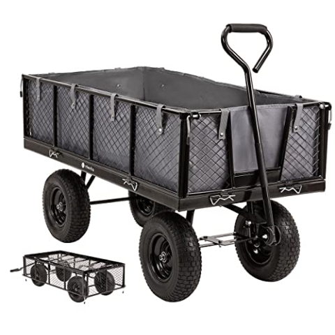 Miweba Bollerwagen MB-700 | 𝟕𝟎𝟎 kg Traglast - Luftreifen - Wände klappbar - Volumen 220 L - Sackkarre - Schubkarre - Transportwagen - Handwagen - Gartenwagen - Wagen - Gartenkarre (Grau)