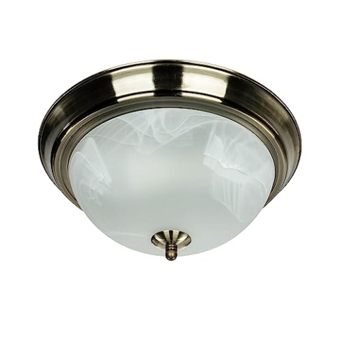 Licht-Erlebnisse Deckenleuchte Metall Glas in Messing, Weiß Schlafzimmer Wohnzimmer Flur Ø28,5 cm E27 2-flammig Jugendstil runde Deckenlampe Küche TOP