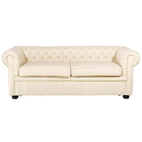 Beliani Klassisches Sofa im englischen Stil Echtleder beige/Creme Chesterfield