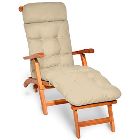 Beautissu Bequeme Liegenauflage Deckchair & Sonnenliegen 200x50cm Flair DC – 8cm Dicke Polsterung Gartenliege Auflage Liegestuhl Polster mit Schaumflockenfüllung Gartenmöbel Kissen in Natur