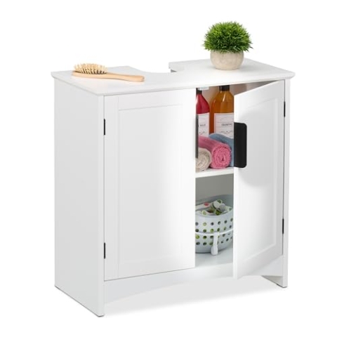 Relaxdays Waschbeckenunterschrank mit 2 Türen, HxBxT: 60 x 60 x 30 cm, aus MDF, Badunterschrank für Waschbecken, weiß