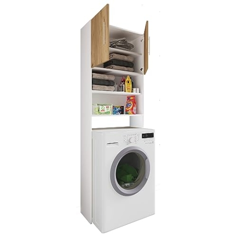 VCM Holz Überbauschrank Waschmaschine Überbau Schrank Waschmaschinenschrank Jutas Weiß/Honig-Eiche