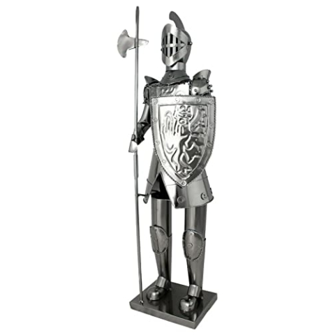 Riesiger und exklusiver Wein Flaschenhalter Flaschenständer Ritter aus Metall in Silber Höhe 61 cm