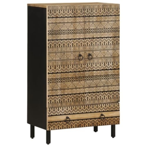 vidaXL Highboard 60x33,5x110 cm Raues Mangoholz, Highboard Holz, Beistellschrank, Lagerschrank, Schrank, Highboard Massivholz, Hochschrank