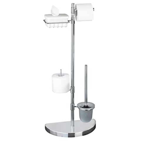 Maximex WENKO Raumspar WC-Center, Ständer für Toilettenpapier & Toilettenbürste, WC-Papierhalter mit Ablage, stehender Rollenhalter inkl. Bürste, rostfreier Edelstahl, 34 x 84,5 x 18 cm