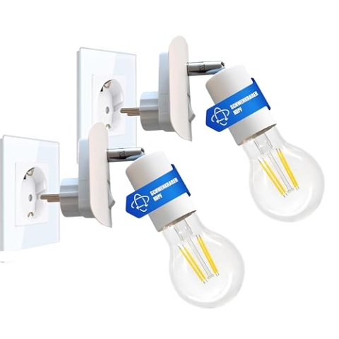 Trango 2er Pack 11-261 LED Steckerleuchte inkl. je 1x 8 Watt 3000K warmweiß E27 LED Leuchtmittel in Weiß matt *ANNA* Leselampe, Küchenlampe, Nachtlicht, Wandlampe, Küchenlampe, Steckerlampe