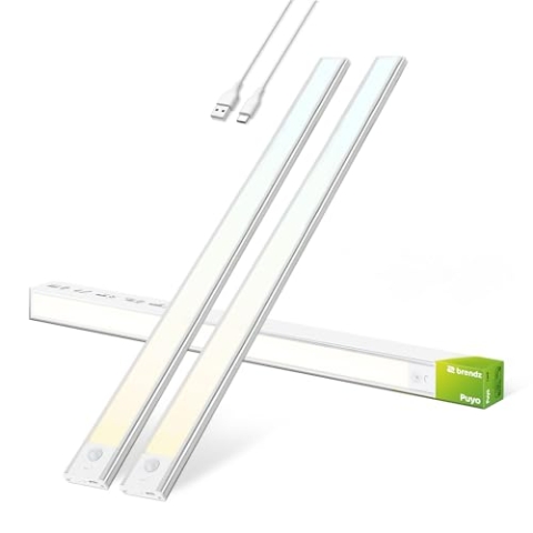 Brendz Unterbauleuchte Küche LED, LED Leiste Küche, 2 x 60cm, USB-C Wiederaufladbar, 4400mAh, 3 Farbtemperaturen, Dimmbar, Magnetisch, Küchenunterbauleuchte, Küchenbeleuchtung, Puyo Silber