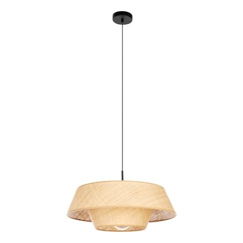 EGLO Hängelampe Marford, Pendelleuchte über Esstisch, Esszimmerlampe Boho Japanisch, Lampenschirm aus natürlichem Bast, E27 Fassung, Ø 50 cm