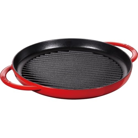 STAUB rund 30 cm Grillpfanne, Gußeisen, Kirschrot