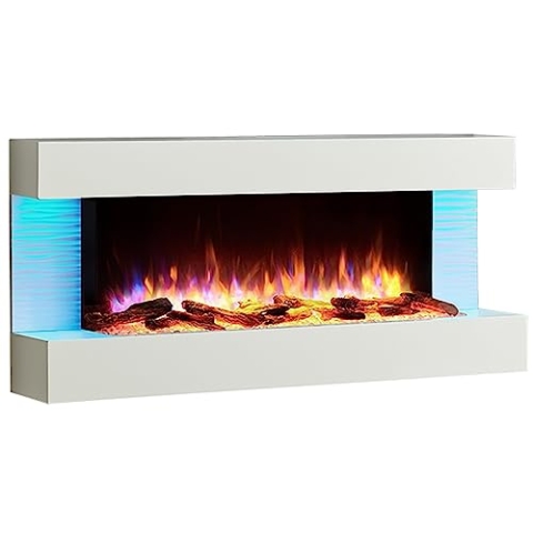 BALDERIA Elektrokamin Helia | Elektrischer Wandkamin mit 3D-Flammeneffekt | Elektro Heizung 2000W, LED-Beleuchtung | Kamin mit Fernbedienung, Timer, Startsteuerung & Thermostat | Weiß