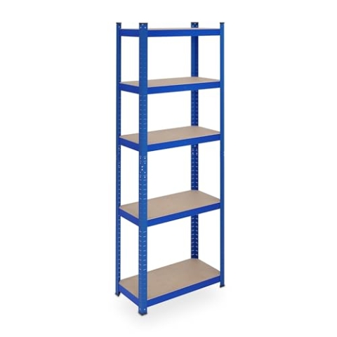Relaxdays Schwerlastregal, HBT 180x60x30 cm, bis 500 kg, 5 Ebenen, Keller, Garage, Lagerregal zum Stecken, Stahl, blau, Kunststoff, 180 x 60 x 30 cm