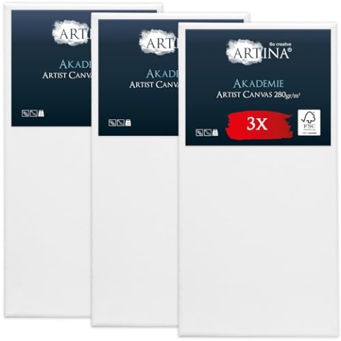 Keilrahmen Leinwand zum Bemalen 60x120 cm – Artina FSC® 3er Set Leinwand Keilrahmen Leinwände für Acrylfarben Canvas 100% Baumwolle – bespannte Keilrahmen Leinwände zum malen Acryl Leinwand Rahmen