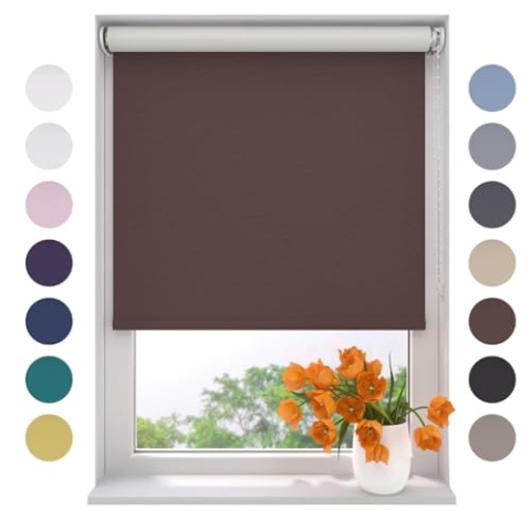 Radeco® Verdunkelungsrollo 90 x 190 cm braun, Größen von 40 bis 240 Breite, ohne Bohren möglich, Rollo wandmontage, Rollo 90 cm breit, Fenster rollos für innen, rollos für Fenster
