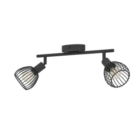 EGLO Deckenstrahler Sonnino, Deckenlampe 2-fach, Deckenleuchte Industrial mit schwenkbaren Spots aus schwarzem Metall, Deckenspots mit E14 Fassung